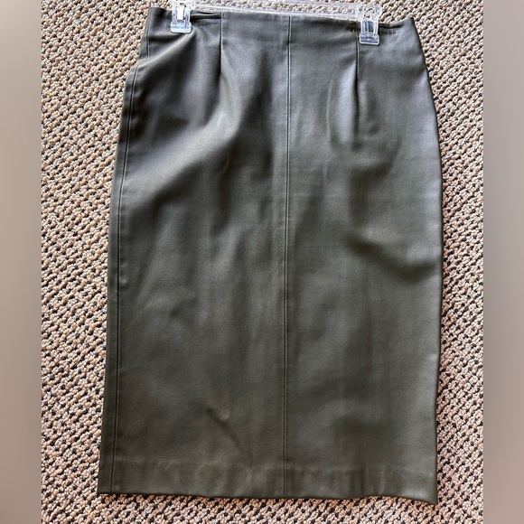 Zara Basic Pleather Army Green Pencil Skirt - Picture 1 of 8